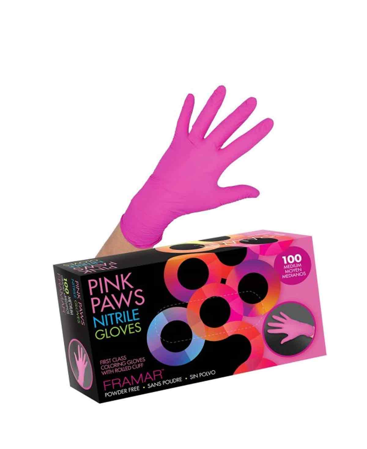 Framar Pink Paws Nitrile Gloves - Medium